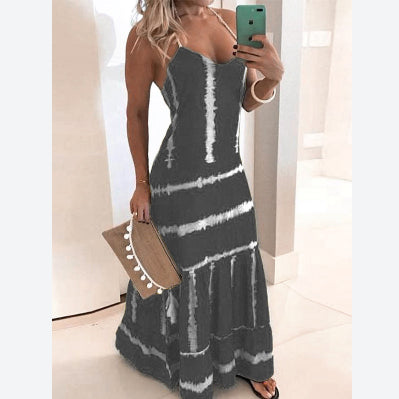 Sexy Print Sling Maxi Dress Casual Slim A-Line Wholesale Dresses