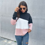 Half High Collar Tri-Color Women Knitted Sweater Wholesale