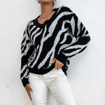 Zebra V-Neck Wholesale Casual Sweater For Women
