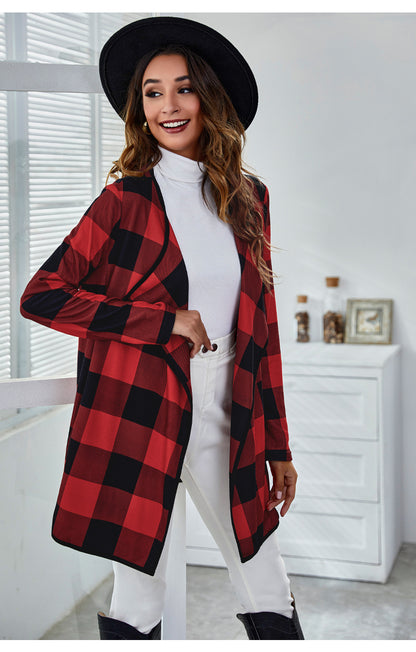 Loose Casual Plaid Print Coat Women Fashion