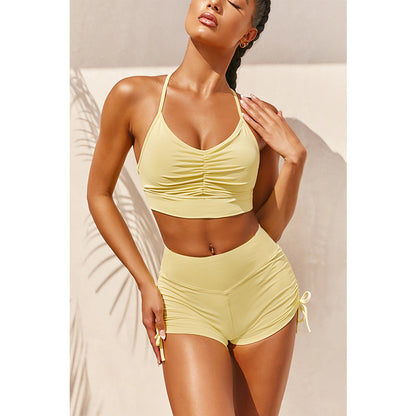 Womens 2 Piece Sets Solid Color Sexy Sling Tank Tops & Drawstring Shorts Sport Wholesale Activewear