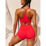 Womens 2 Piece Sets Solid Color Sexy Sling Tank Tops & Drawstring Shorts Sport Wholesale Activewear