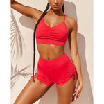 Womens 2 Piece Sets Solid Color Sexy Sling Tank Tops & Drawstring Shorts Sport Wholesale Activewear