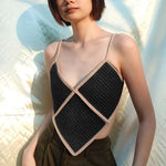 Colorblock Back Hollow Lacing Irregular Sling Slim Wholesale Crop Tank Tops Sexy Womens Clothing