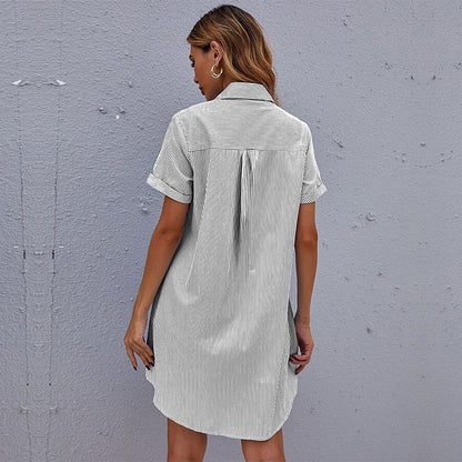 Striped Stand Collar Button Down Irregular Wholesale Shirt Dresses Summer