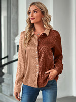 Leopard Colorblock Lapel Satin Shirt Fashion Blouse Wholesale Womens Tops