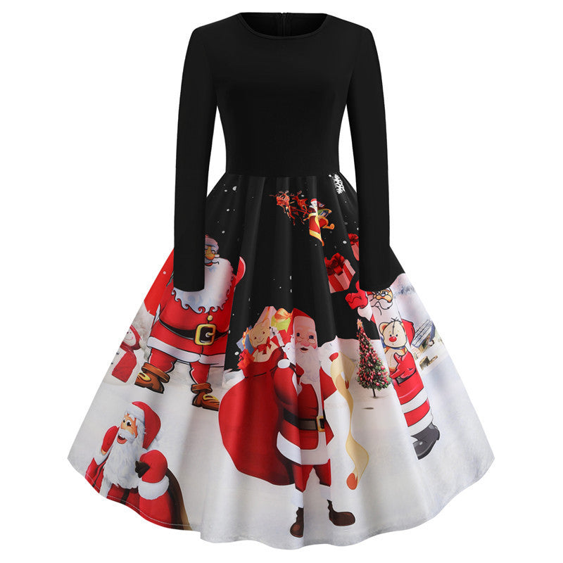 Christmas Printed Retro Swing Dress Women Wholesale