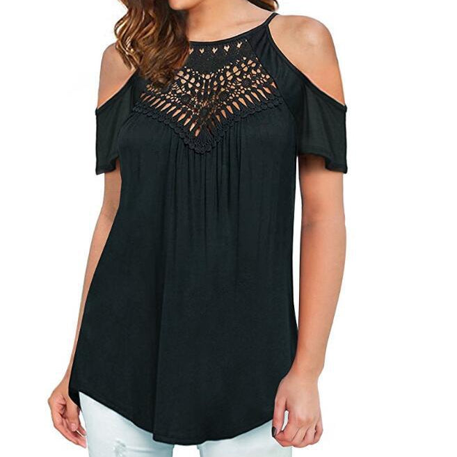 Summer Off Shoulder Lace Short T Shirt Wholesale Women Clothing