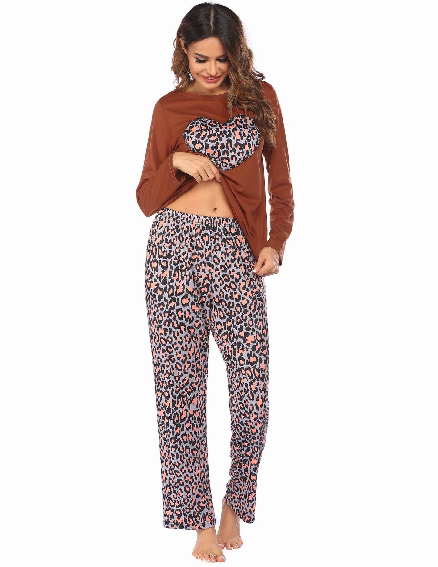 Leopard Print Long Sleeve Casual Homewear Suits Wholesale Loungewear