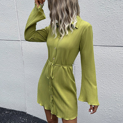 Solid Color Lapel Single Breasted Long Sleeve Shirtdress Wholesale Dresses