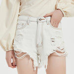 White Women'S Trendy Ripped Jeans High Waist Slim Wholesale Denim Shorts