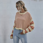Orange Short Color Clash Striped Sweater Wholesale Women Clothing