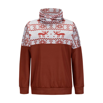 Women Pile Collar Christmas Deer Pattern Hoodie