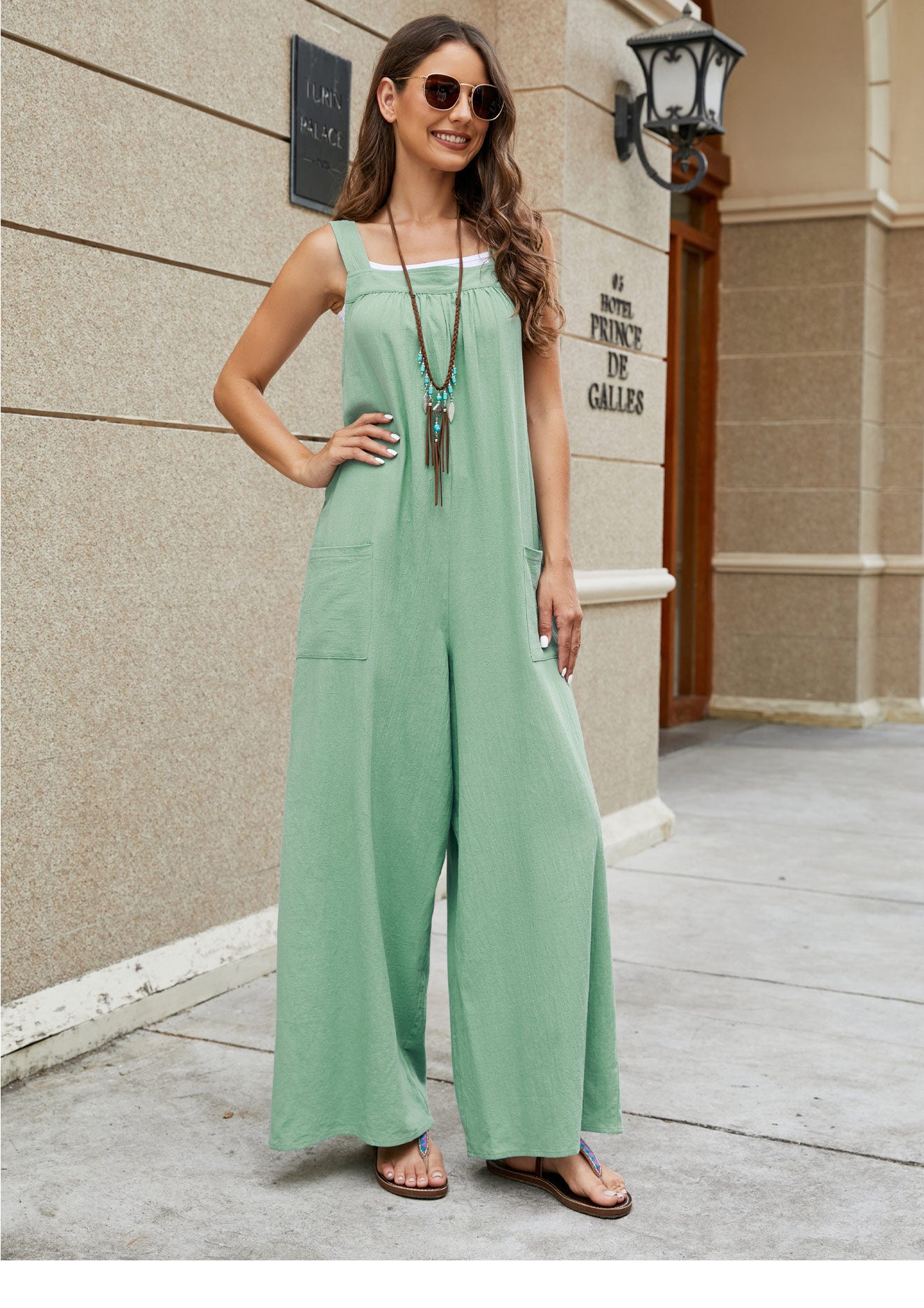 Solid Color Casual Long Loose Overalls Pockets Wholesale Jumpsuits