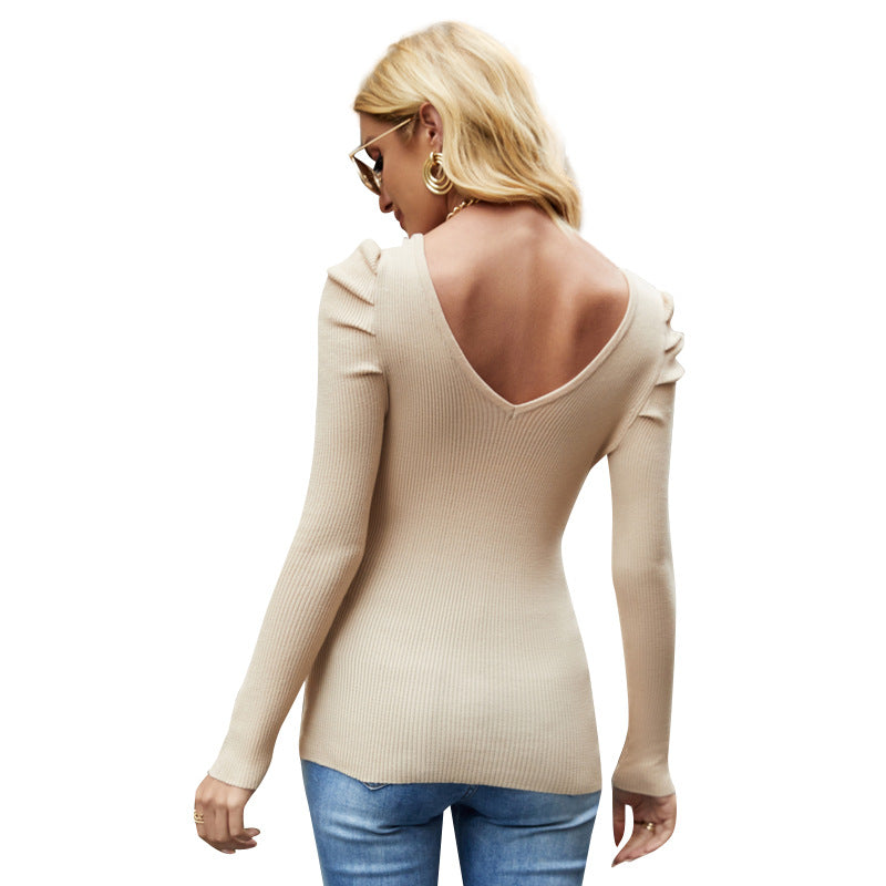 Solid Slim-Fit V Neck Knitted Sweater Wholesale