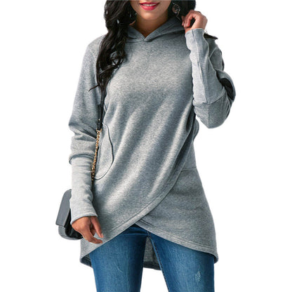 Loose Hooded Irregular Long Sleeve Sweatshirt For Women Wholesale