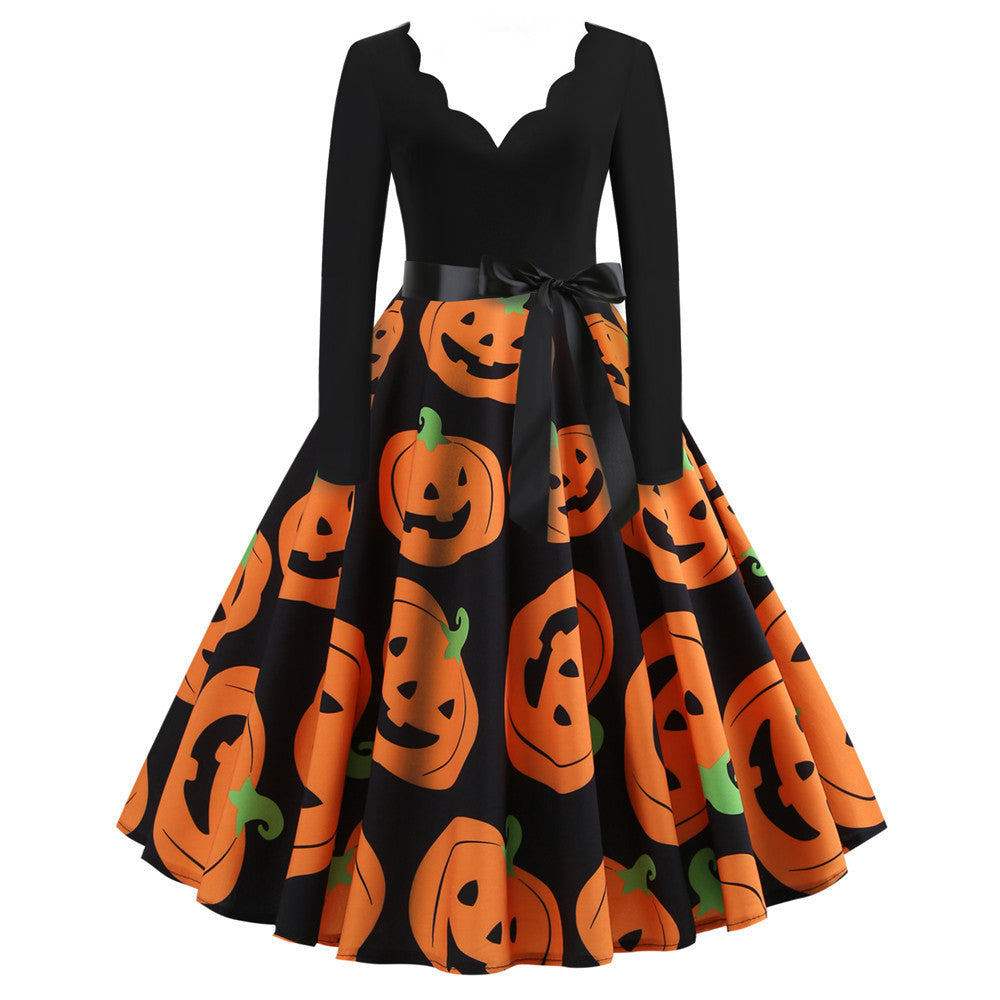 Pumpkin V Neck Wholesale Midi Dress