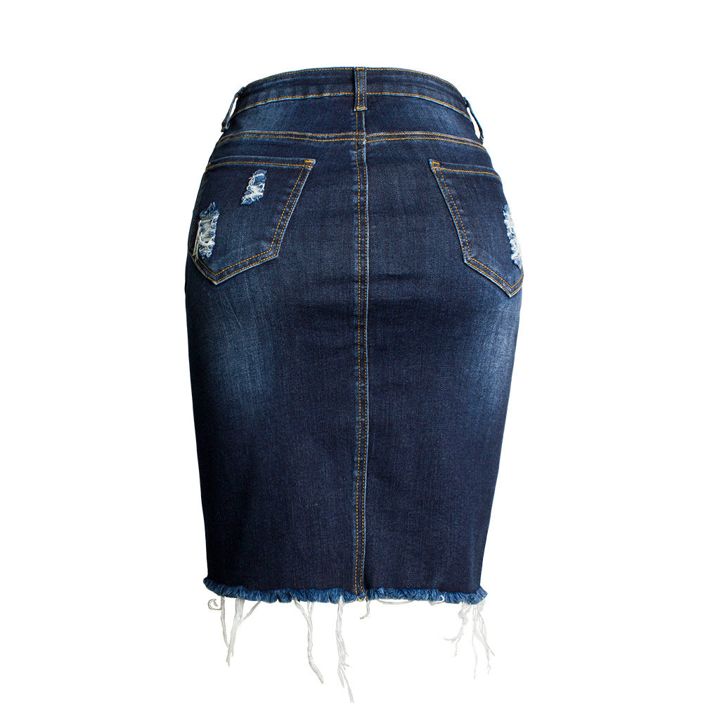 Trendy Bag Hip Slit Design Slim Fit Ripped Denim Skirts Wholesale Skirt Vendors