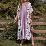 Floral Print V Neck Short Sleeve Wholesale Plus Size Dresses