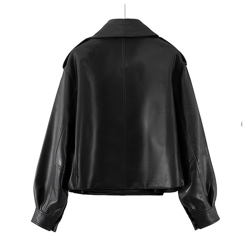 Short Lapel Motorcycle PU Leather Jacket Wholesale Coats And Jackets