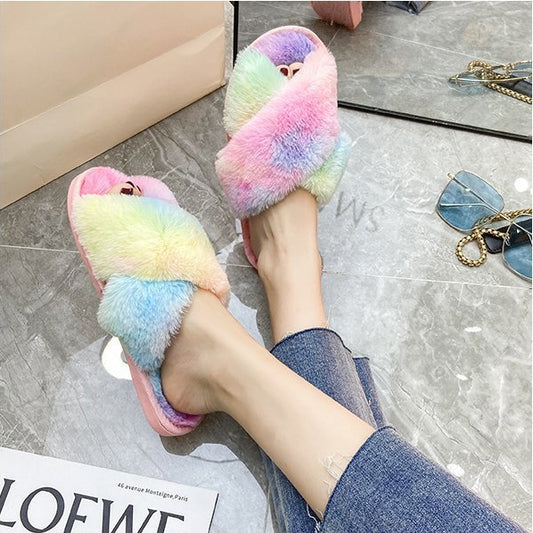 Crossover Home Plush Slippers Warm Color Wholesale Shoes Comfortable