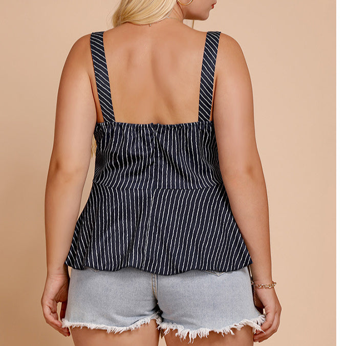 Ruffle Navy Plus Size Wholesale Women Cami Top