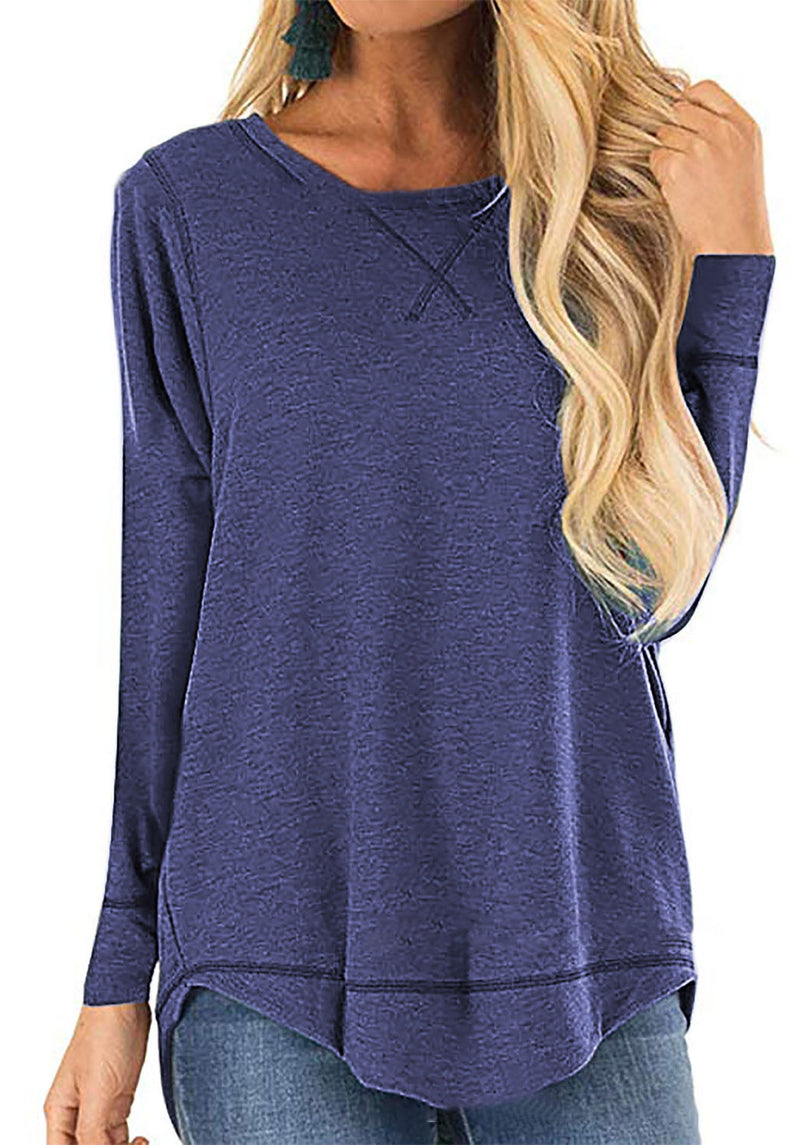 Round Neck Long Sleeve Solid Color Loose Women'S Tops Casual Wholesale T-Shirts