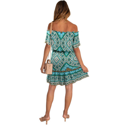 Ethnic Style Boho Style Print Off Shoulder Vacation Dress Sexy Wholesale Bohemian Dress For Women SD531675