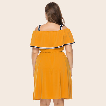 Sexy Sling Off Shoulder Midi Solid Color A-Line Dress Wholesale Plus Size Clothing