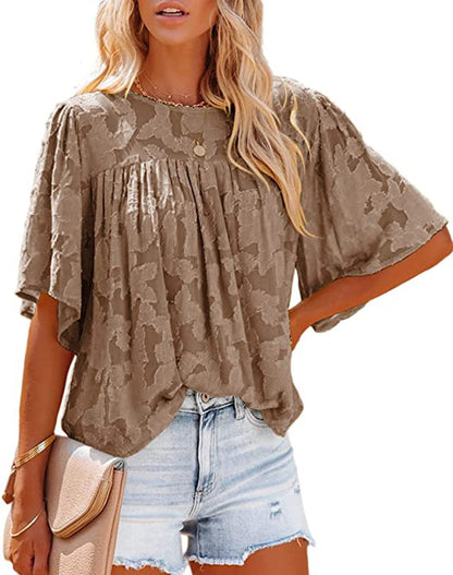 Lace Batwing Sleeve Crew Neck Wholesale Blouses Summer