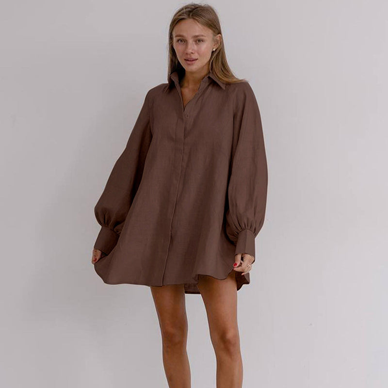 Loose Solid Color Long-Sleeved Niche Fashion Shirt Dress Wholesale Dresses