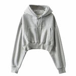 Hooded Fleece Loose Solid Color Tunic Pullover Irregular Short Sweatshirt Wholesale Women Top