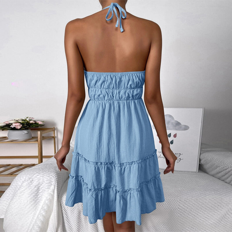 Solid Color Backless Sexy Sling Swing Dress Wholesale Dresses