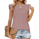 Flying Sleeves Pleated Round Neck Tank Top Wholesale Womens Tops