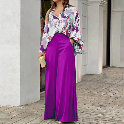 Printed Loose Shirt & High Waist Pants Casual Suits Wholesale Women'S 2 Piece Sets