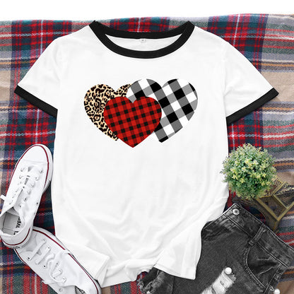 Checkered Heart Print Round Neck Short Sleeve Tops Casual Wholesale Women'S T Shirts