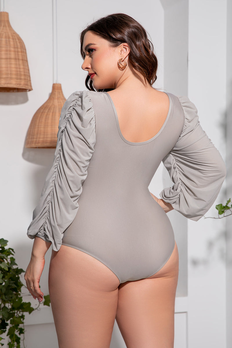 Sexy Deep V-Neck Lace-Up Bikini Bodysuits Sleeveless Long Solid Color Wholesale Plus Size Clothing