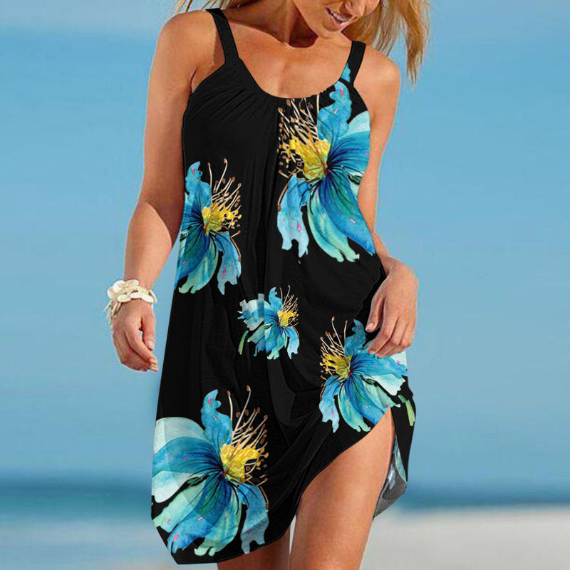 Floral Print Sleeveless U Neck Wholesale Swing Dresses For Women Summer