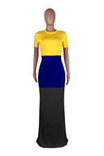 Colorblock Print Fashion Short Sleeve Slim Bag Hip T Shirt Dress Wholesale Maxi Dresses
