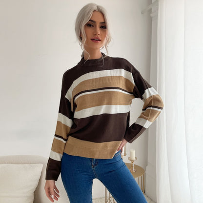 Colorblock Striped Long Sleeve Sweater Wholesale Womens Tops