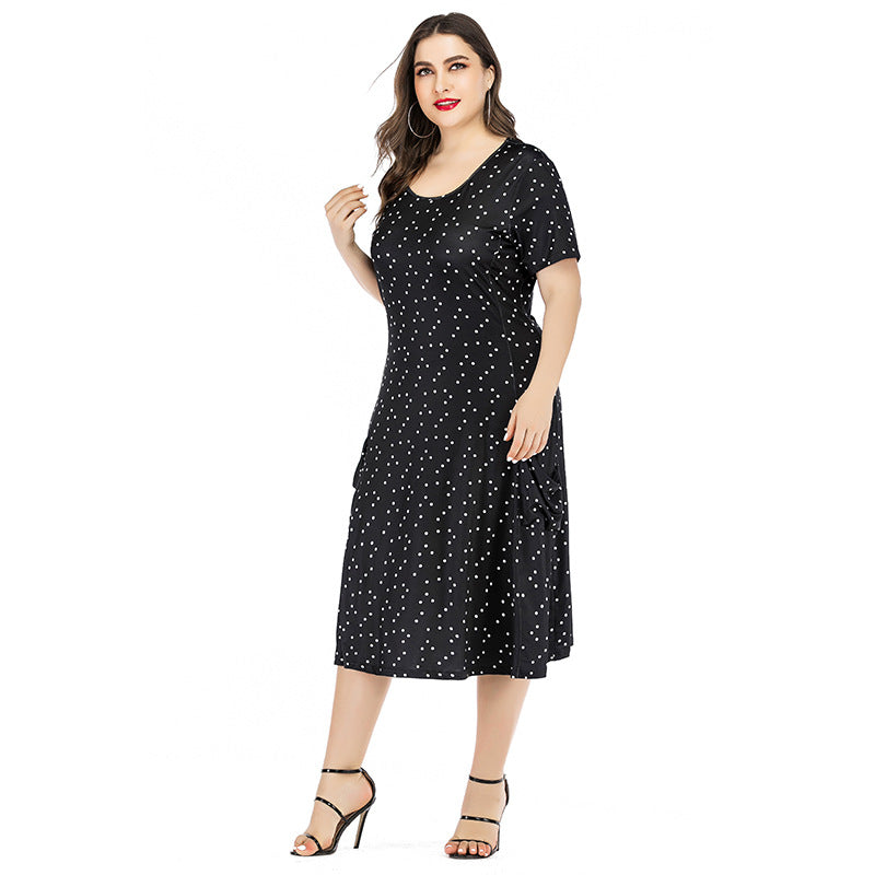 Polka Dot Print Short Sleeve Casual Curvy Dresses Wholesale Plus Size Clothing