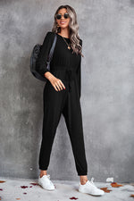 Simple Casual Long-Sleeved Drawstring Solid Color Jumpsuit Wholesale Women Clothing