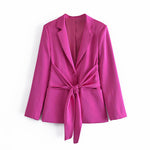 Solid Color Bow Suit Coat Women Office Wear