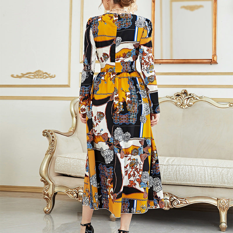 Fashion Print Long Sleeve A-Line Dress Wholesale Dresses