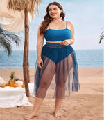 Curve Bikini Triangle & Beachwear Solid Color Cover Up 3pcs Sets Swimsuits Plus Size Swimwear Wholesale Vendors
