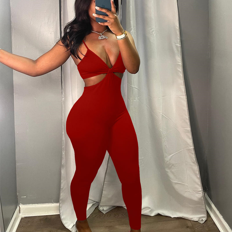 Fashion Solid Color Sexy Cutout Backless Sling Womens Jump Suits Wholesale Jumpsuits