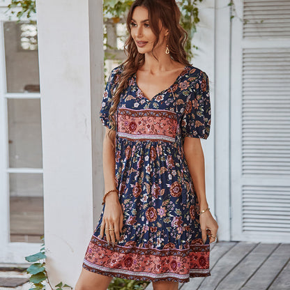 Printing Short-Sleeve Wholesale Bohemian Dress For Women