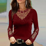 Lace Neck Deep V Fashion Long Sleeve Women Shirts Slim Tops Wholesale Blouse