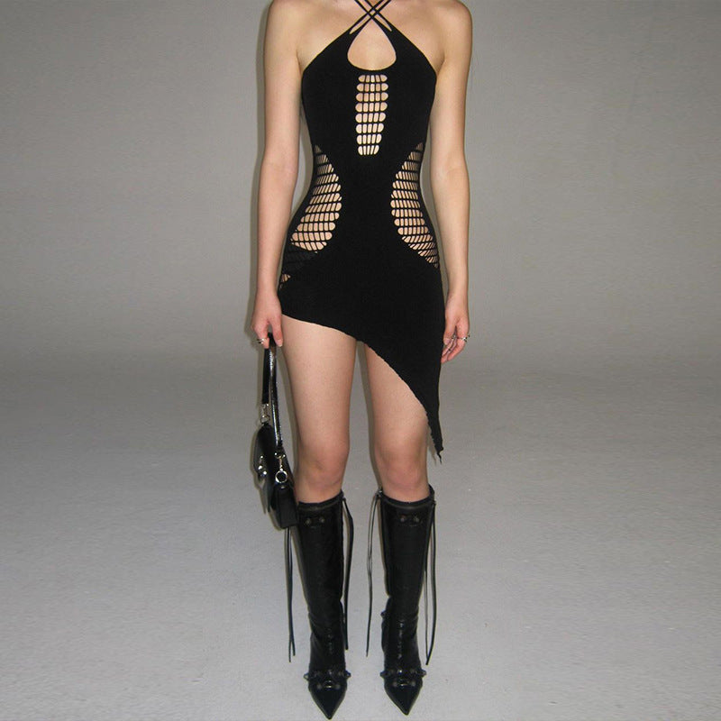 Sexy Backless Bodycon Hollow Irregular Suspenders Nightclub Dress Wholesale Dresses