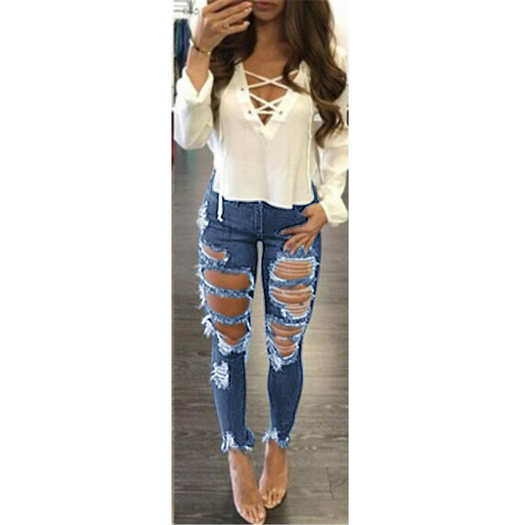 Fashion Ripped Pencil Trousers Denim Pants Wholesale Jeans